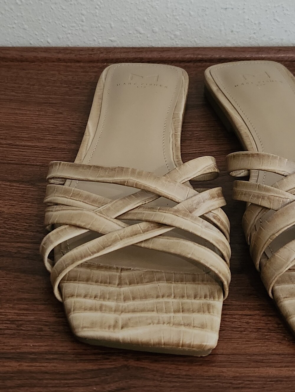 Marc Fisher Taupe Woven Slide Sandals - Picture 5 of 8